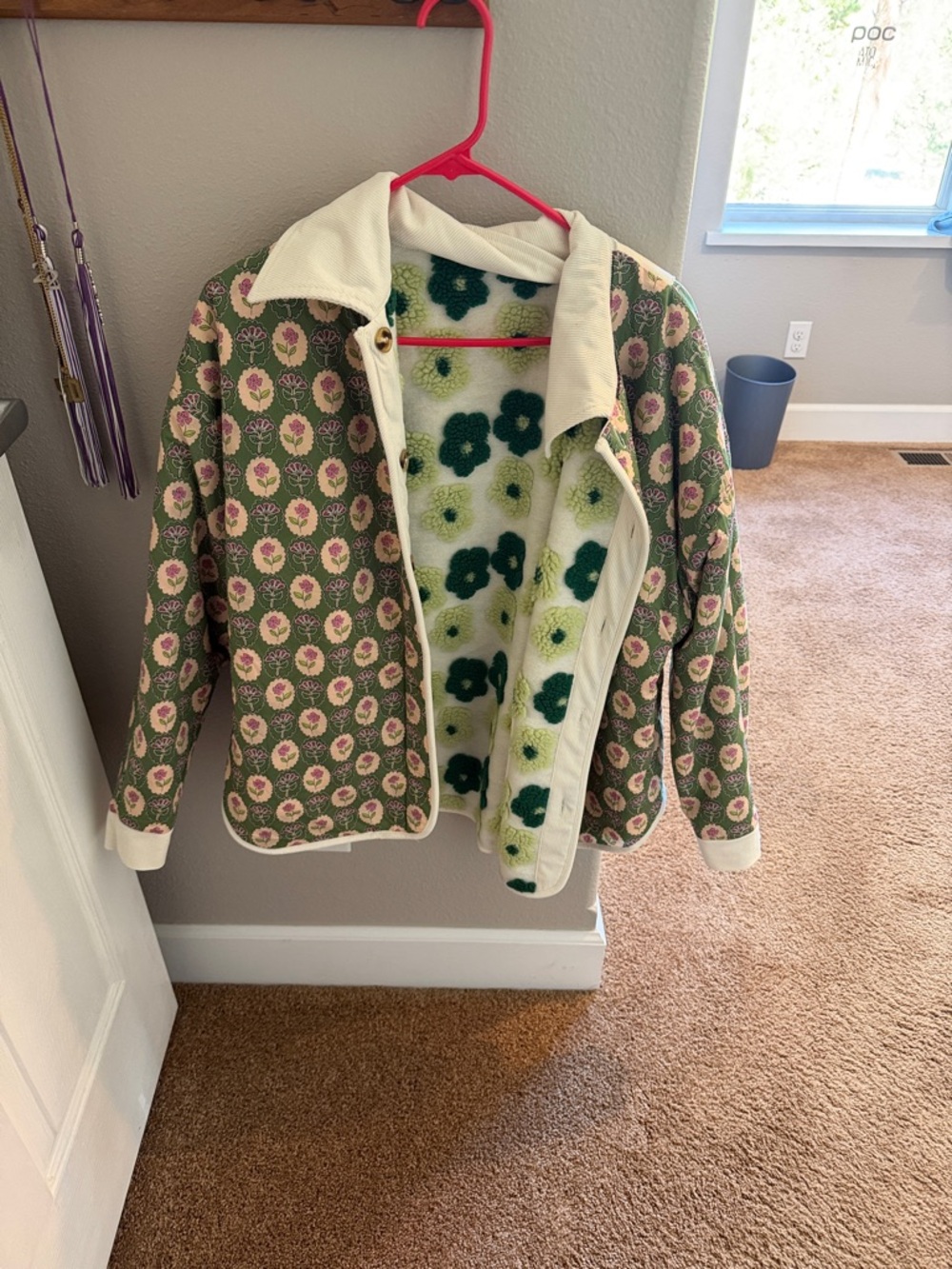 Floral Green Quilted Jacket with Sherpa Lining